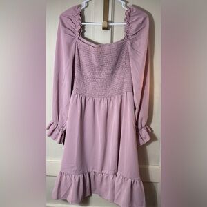 New Wo Tags Women's Square Long Sleeve Ruffle Mini Dress - Dusty Rose - X-Large